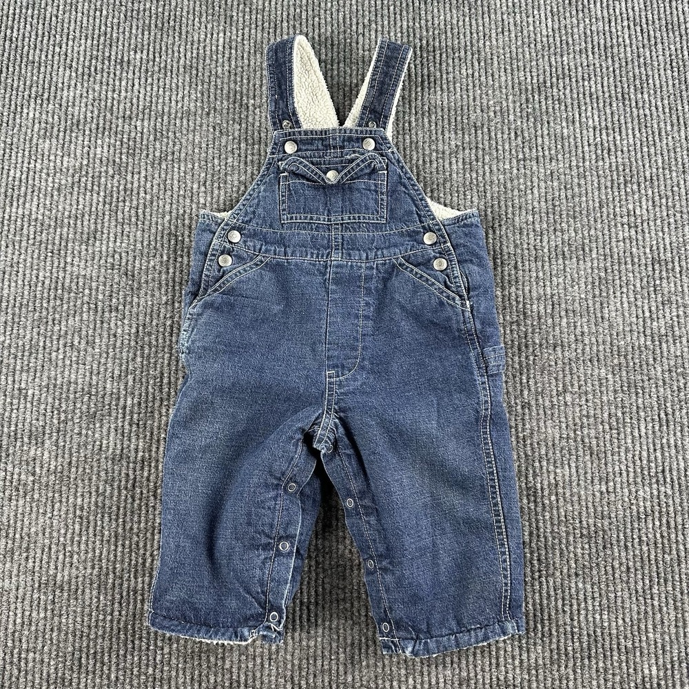 Baby Gap Overalls Blue Denim Fleece Lined Snap Button Y2K Newborn Outfit